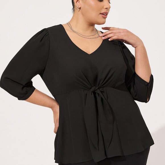Torrid Georgette Tie-Front Blouse Black Size 2 (2X) - Picture 1 of 10